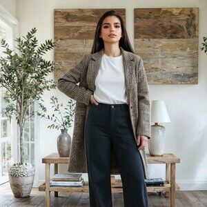 Jules & Leopold Long Oversized One Button Houndstooth Blazer | Cream Black Gold